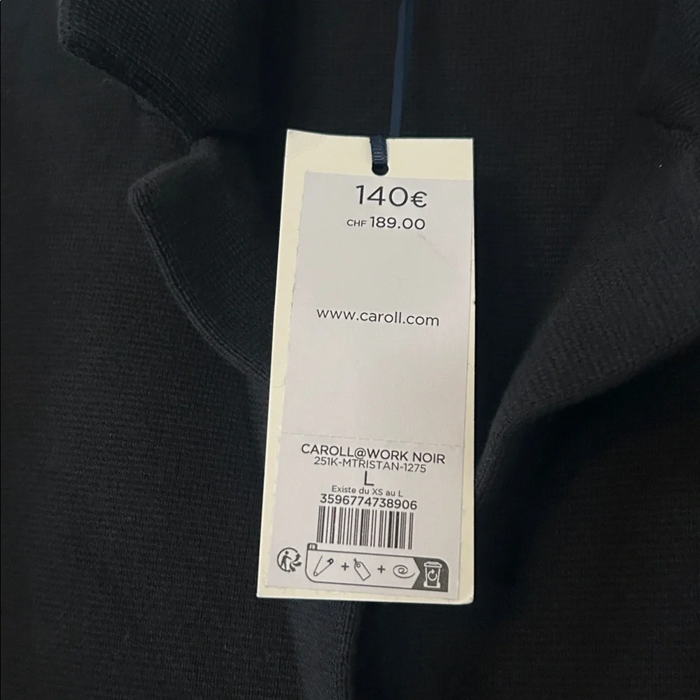 NWT Caroll Paris Three Button Front Patch Pocket Long Cardigan Black Sweater - Picture 10 of 12